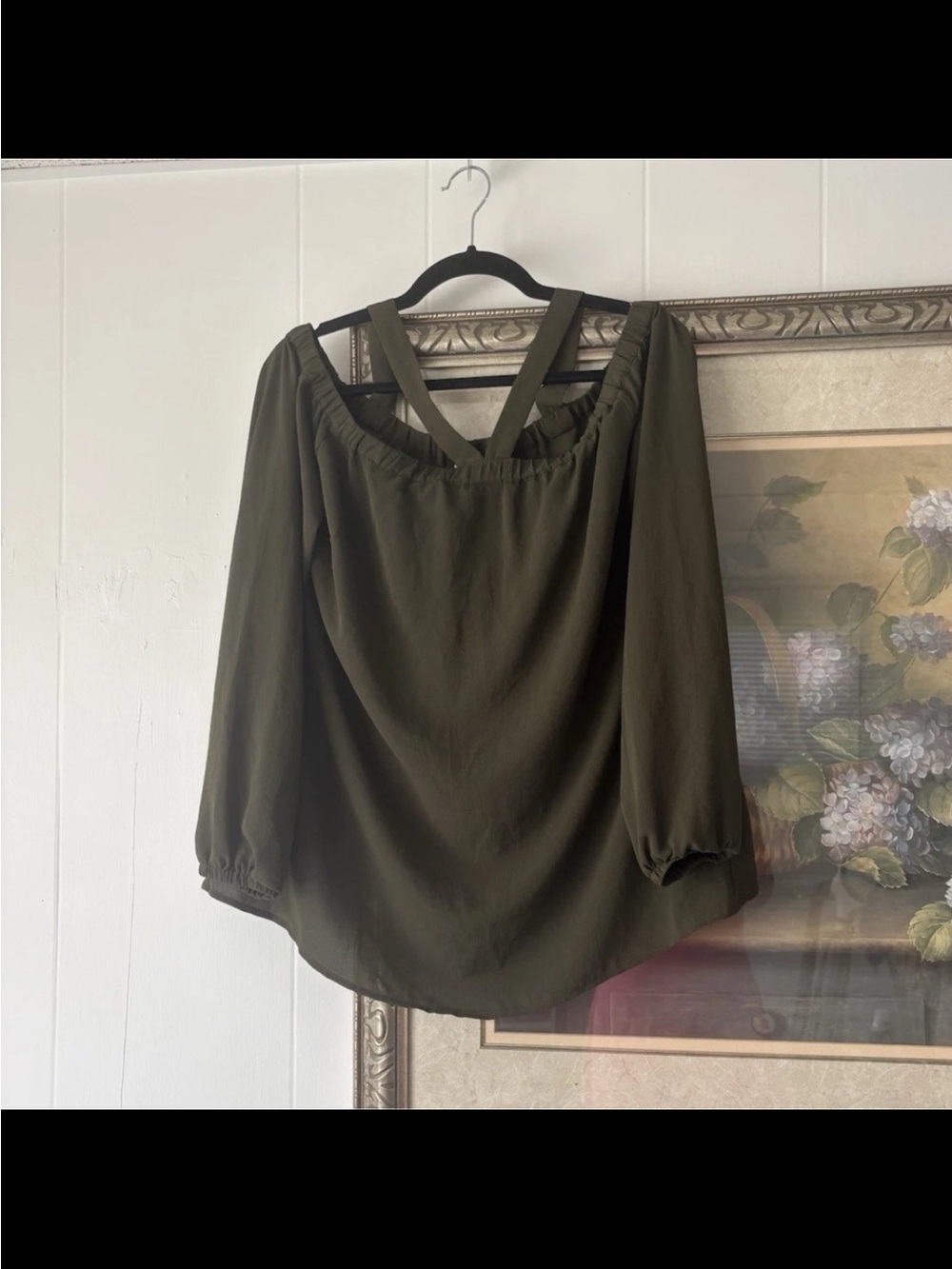 bebe Olive Green Off-Shoulder Top with Crisscross Straps